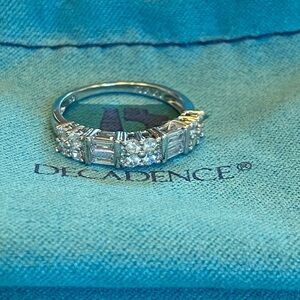 DECADENCE Sterling Silver Alternating Baguette & Round Cut Cubic Zirconia Ring